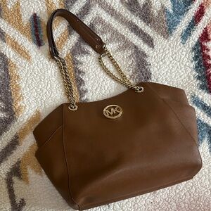 Michael Kors Brown Shoulder Bag with Gold Accents